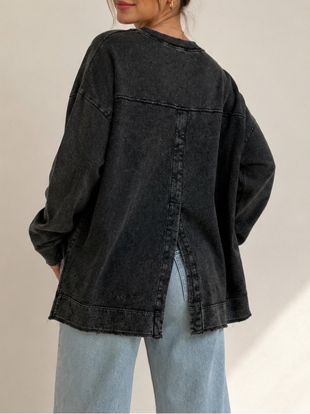 Anthropologie Pilcro Oversized Washed Black Pullover Light Sweatshirt Medium